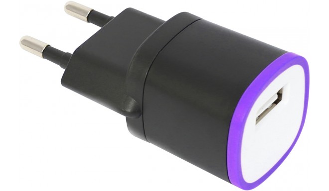 Omega USB laadija 1500mA, must/lilla (42894)