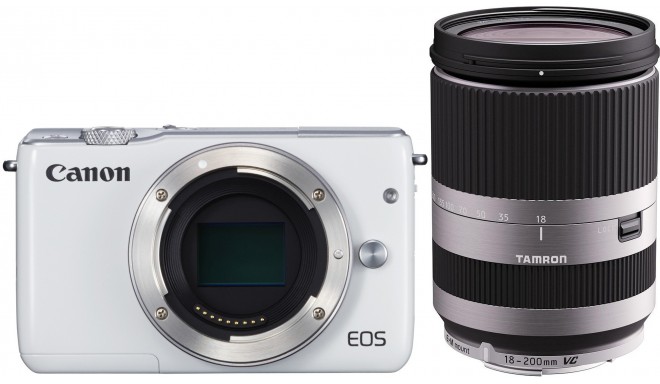 Canon EOS M10 + Tamron 18-200mm VC, valge