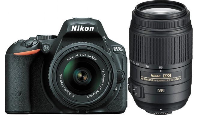 Nikon D5500 + 18-55 VR II + 55-300 VR komplekts, melns