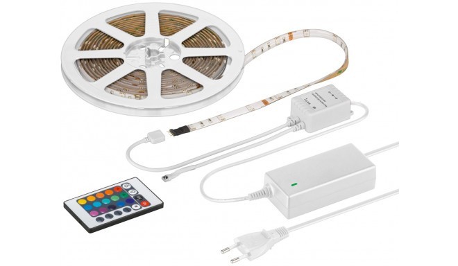 RGB-LED Light Strip Set, 5 m indoor/outdoor-use (IP44), incl. 230 V (AC) power supply, remote contro