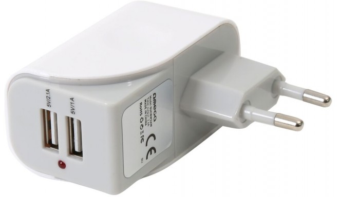 Omega USB ātrais lādētājs 2xUSB 2600mA, balts (43126)