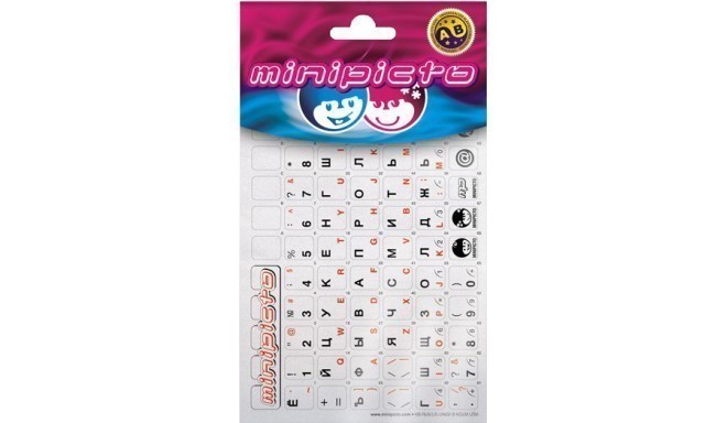 Minipicto keyboard sticker RUS/ENG KB-RUS/US-UNI02SILVER, silver/black/red