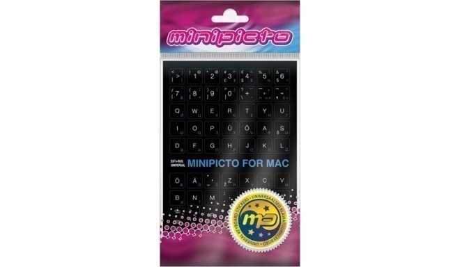 Minipicto klaviatūras uzlīmes EST/RUS KB-MAC-EE-RU-BLK, melns/balts/zils