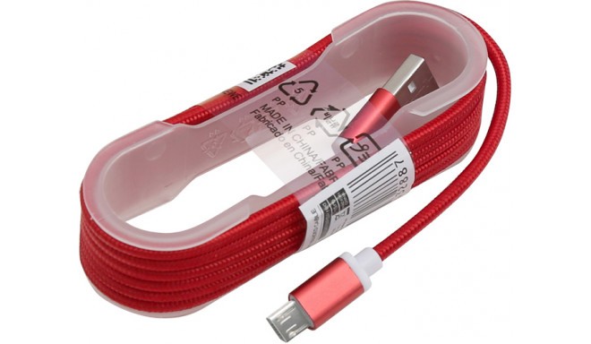 Omega кабель microUSB 1.5 м плетеный, красный