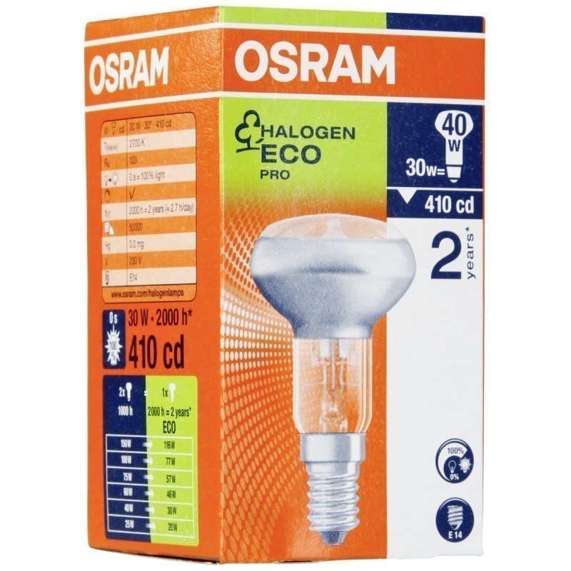Objector Tub Usual Osram Halogen Pro Bulb E14 30W (40W) warm-white 170lm - Halogēnās spuldzes  - Photopoint