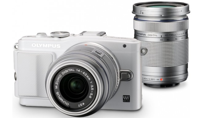 Olympus PEN Lite E-PL6 + 14-42mm II R + 40-150mm R kit, white/silver