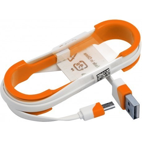 Omega kabelis microUSB 1m plakans, balts/oranžs (43275)