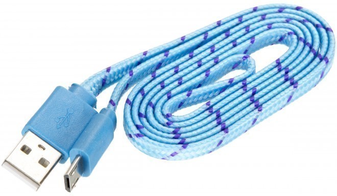 Omega cable microUSB 1m flat braided, light blue