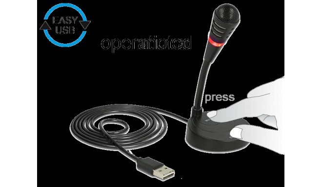 Delock mikrofon USB 2.0 - mute nupuga, LED, must