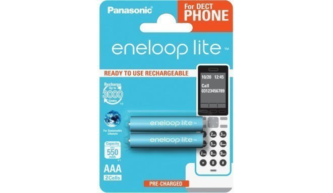 Panasonic eneloop аккумуляторные батарейки lite AAA 550 Dect 2BP