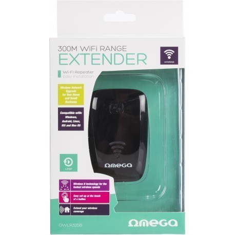 Omega Wi-Fi расширитель сети 300Mbps, черный (42299)