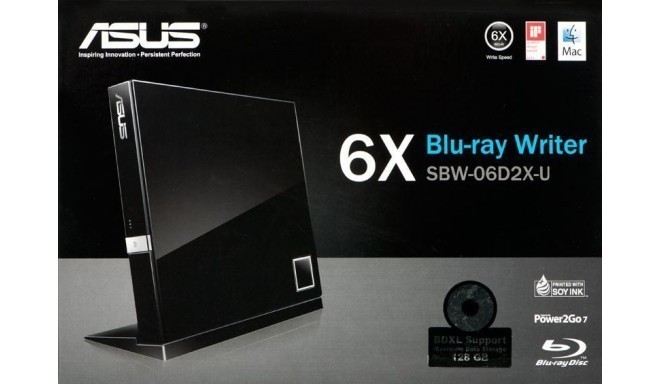 Asus Blu-ray-writer SATA/USB 3.0 SBW-06D2X-U/BLK/G/AS