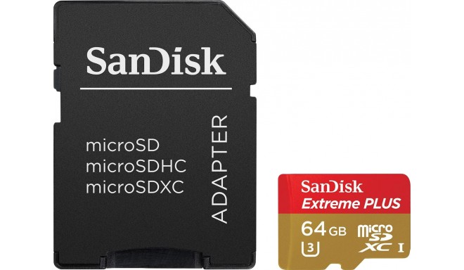 Sandisk atmiņas karte microSDXC 64GB Extreme Plus + adapteris
