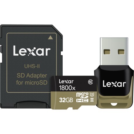 Lexar mälukaart microSDHC 32GB Professional 1800x + USB 3.0 lugeja + adapter