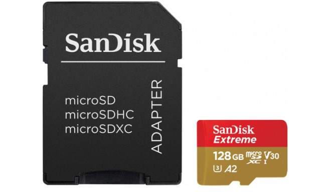 SanDisk mälukaart microSDXC 128GB Extreme V30 A2 + adapter
