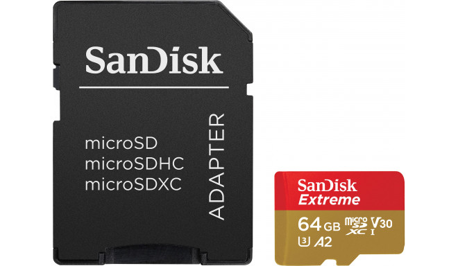 SanDisk memory card microSDXC 64GB Extreme V30 A2  + adapter