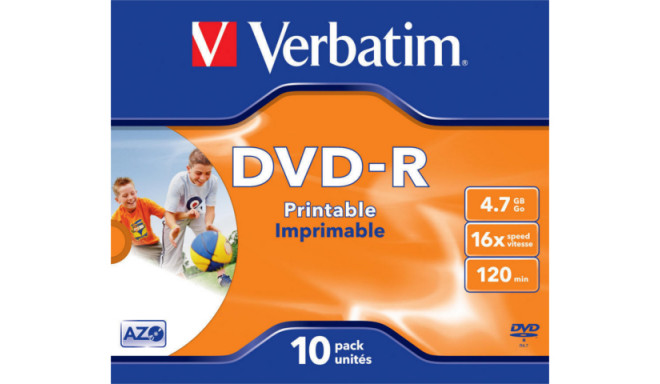 DVD-R VERBATIM 4.7GB X16 PRINTABLE (10-PACK JEWEL CASE)