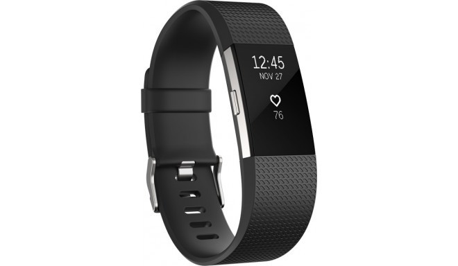 Fitbit aktivitātes trekeris Charge 2 S, melns/sudrabots