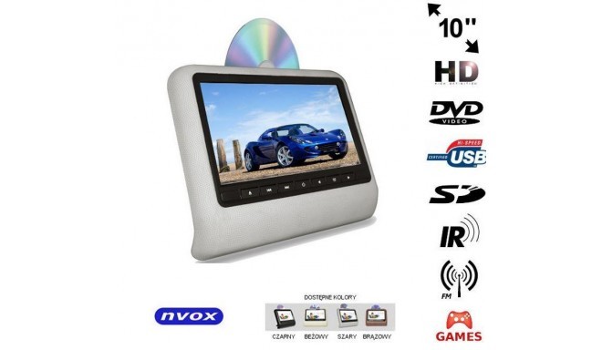 Zagłówkowy Monitor LED 10" HD DVD USB SD IR FM GAME 12V