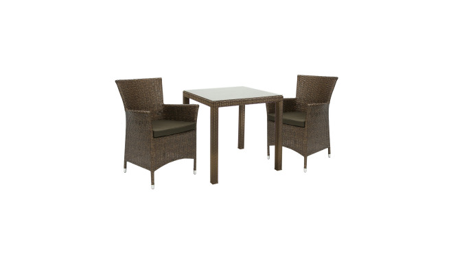 Садовая мебель WICKER стол и 2 стула (12691), 73x73xH71см, столешница: прозрачное стекло, цвет: кори