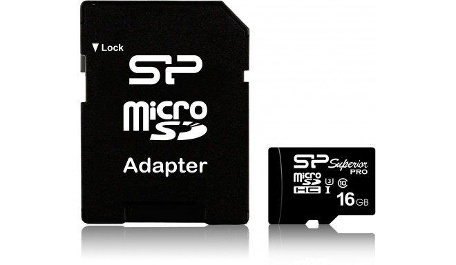 Silicon Power atmiņas karte microSDHC 16GB Superior Pro U3 + adapteris