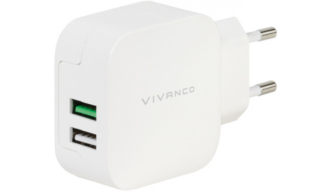 Vivanco laadija USB 2,4A/1A, valge (37563)