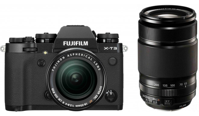 Fujifilm X-T3  + 18-55mm + 55-200mm Kit, melns