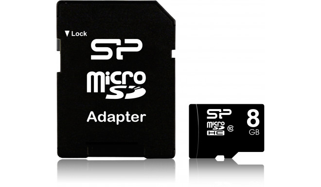 Silicon Power atmiņas karte microSDHC 8GB Class 10 + adapteris