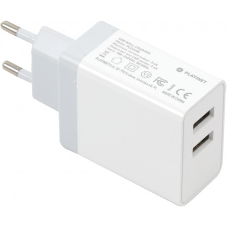 Platinet USB зарядка + кабель 2xUSB 3400mA, белый (43723)