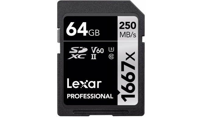 Lexar карта памяти SDXC 64ГБ Professional 1667x U3 V60 250МБ/с