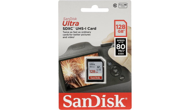 SanDisk mälukaart SDXC 128GB Ultra 80MB/s UHS-I Class 10 (SDSDUNC-128G-GN6IN)
