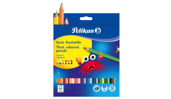 Pelikan Карандаши цветные, трехгранные, SOFT, грубый, 12 цветов + точилка