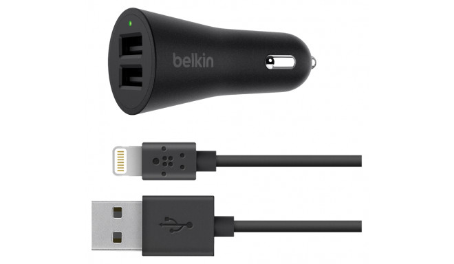 Belkin Car Charger 2 x 2,4 A + 1,2m Light. Cable F8J221bt04-BLK