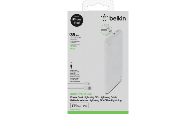Belkin Boost Charge Power Bank 5K Light. Connector +Cable white
