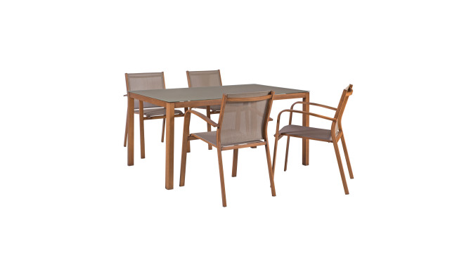 Garden furniture set SAILOR table and 4 chairs (10472), aluminum frame, color: teak wood