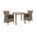 Aiamööbli komplekt WICKER laud ja 2 tooli (0946), 73x73xH71cm, alumiiniumraam plastikpunutisega, vär