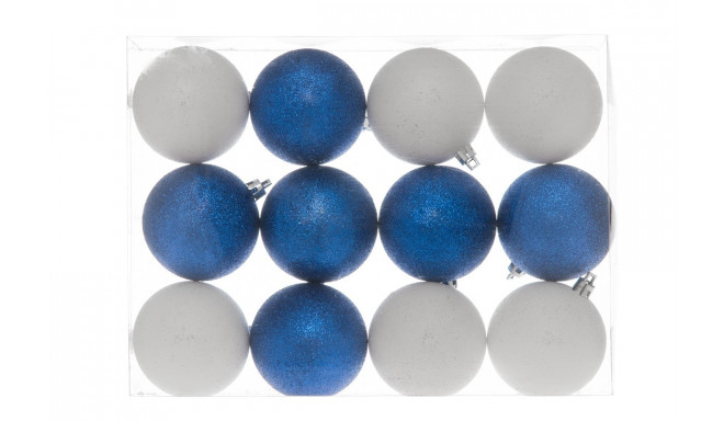 Jõuluehted-pallid 7cm 12tk karbis, sädelevad: 6 valget +6 sinist/ 1 pakk