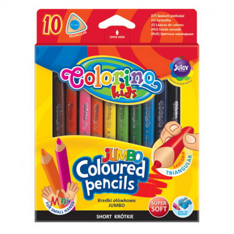 Värvipliiatsid Colorino Jumbo Mini, 10 värvi+teritaja, kolmnurksed