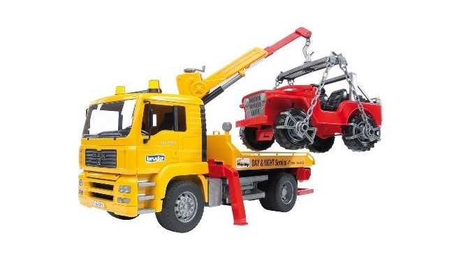 bruder MAN TGA tow truck with all-terrain vehicle