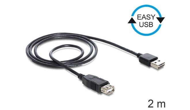 DeLOCK EASY USB2.0 A Plug/Socket - black 2m