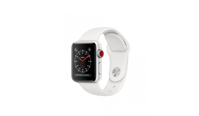 Apple Watch Series 3 GPS + Cellular, 38mm Silver Aluminium Case with White Sport Band