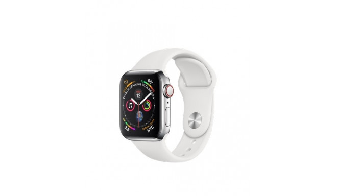 Apple Watch Series 4 GPS + Cellular, 40mm Stainless Steel Case with White Sport Band