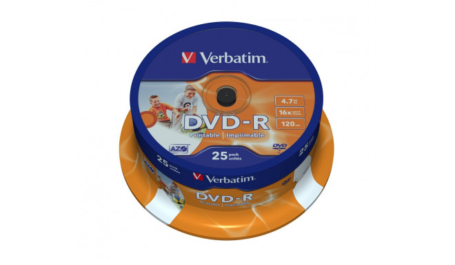 Verbatim DVD-R 4.7GB 16x Printable 25tk tornis (43538)