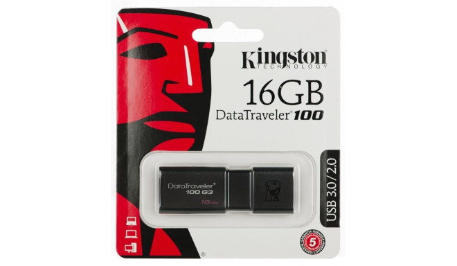 Kingston mälupulk 16GB USB 3.0, must (DT100G3/16GB)