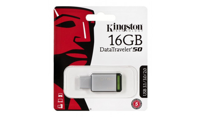 Kingston Technology DataTraveler 50 16GB USB flash drive USB Type-A 3.2 Gen 1 (3.1 Gen 1) Green,Silv