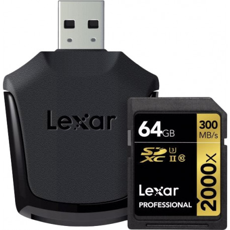Lexar atmiņas karte SDXC 64GB Professional 2000x U3 V90 300MB/s + karšu lasītājs