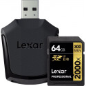 Lexar memory card SDXC 64GB Professional 2000x U3 V90 300MB/s + card reader
