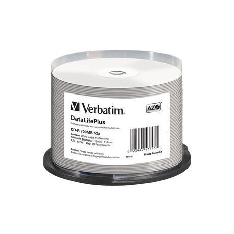 Verbatim CD-R 52x 700MB 50P CB DL Printable Azo (43745)