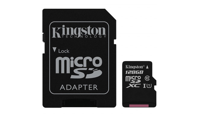 Kingston mälukaart microSDXC 128GB Canvas Select 80R CL10 UHS-I + adapter