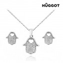 Hûggot House Rhodium-Plated Set: Pendant and Earrings with Zircons (45 cm)